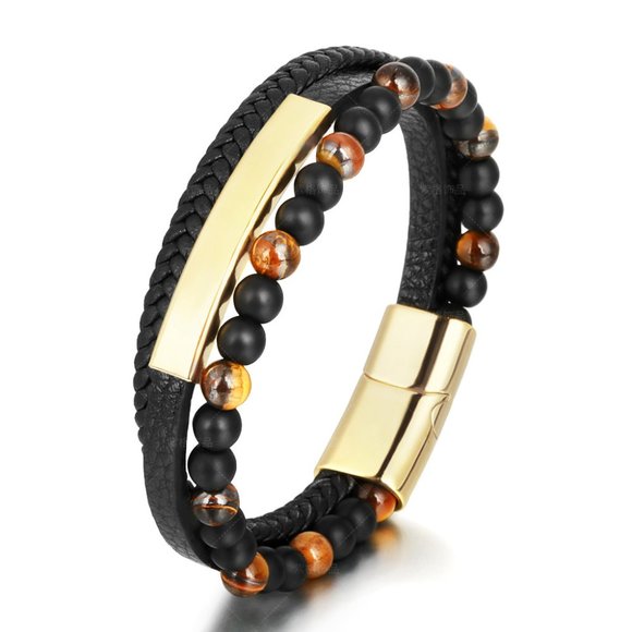 Other - men tiger's eye cowhide making stainless steel Bracelet